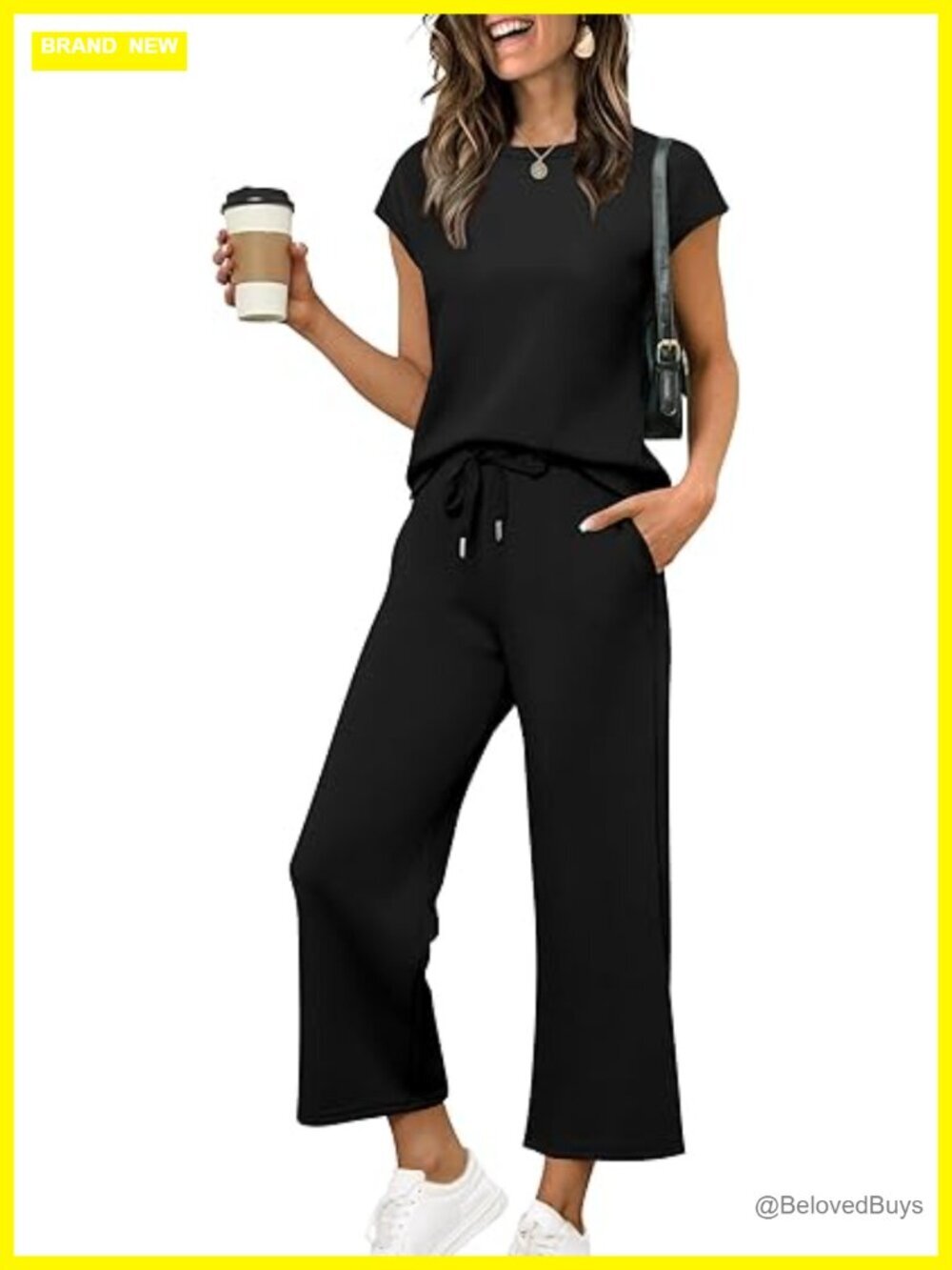 Two Piece Lounge Set Cap Sleeve Top Wide Leg Crop Pants Matching Summer